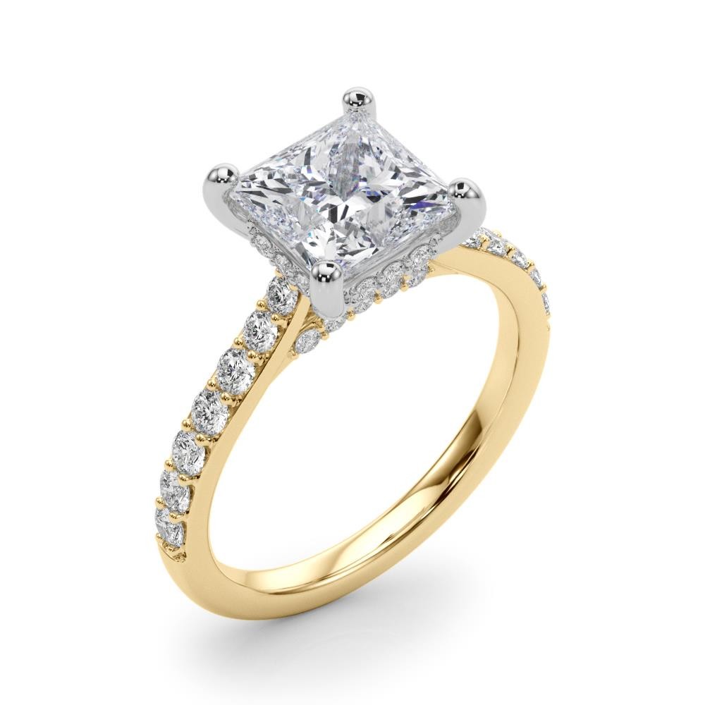 VS F 1.35-3.65Ct Princess Cut Hidden Halo Engagement Ring Lab Grown Diamond Gold