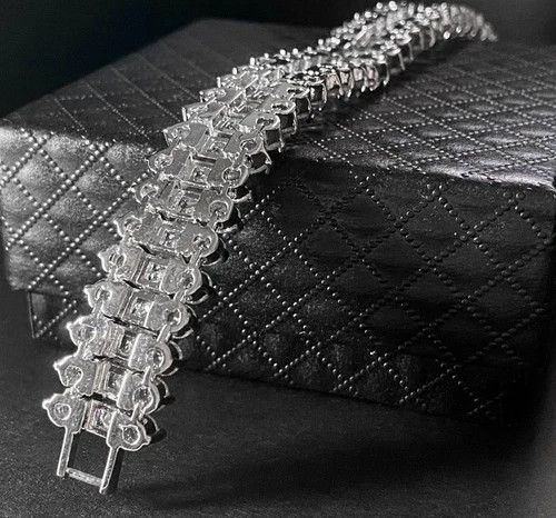 33 Cwt Princess Cut Simulated Diamond Bracelet 18k White Gold Filled Bridal Gift