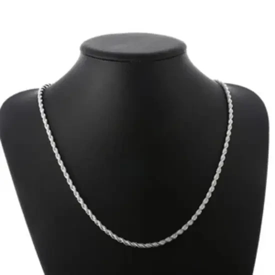 Silver palted Italian Rope Chain Men’s Necklace 4mm – NEW