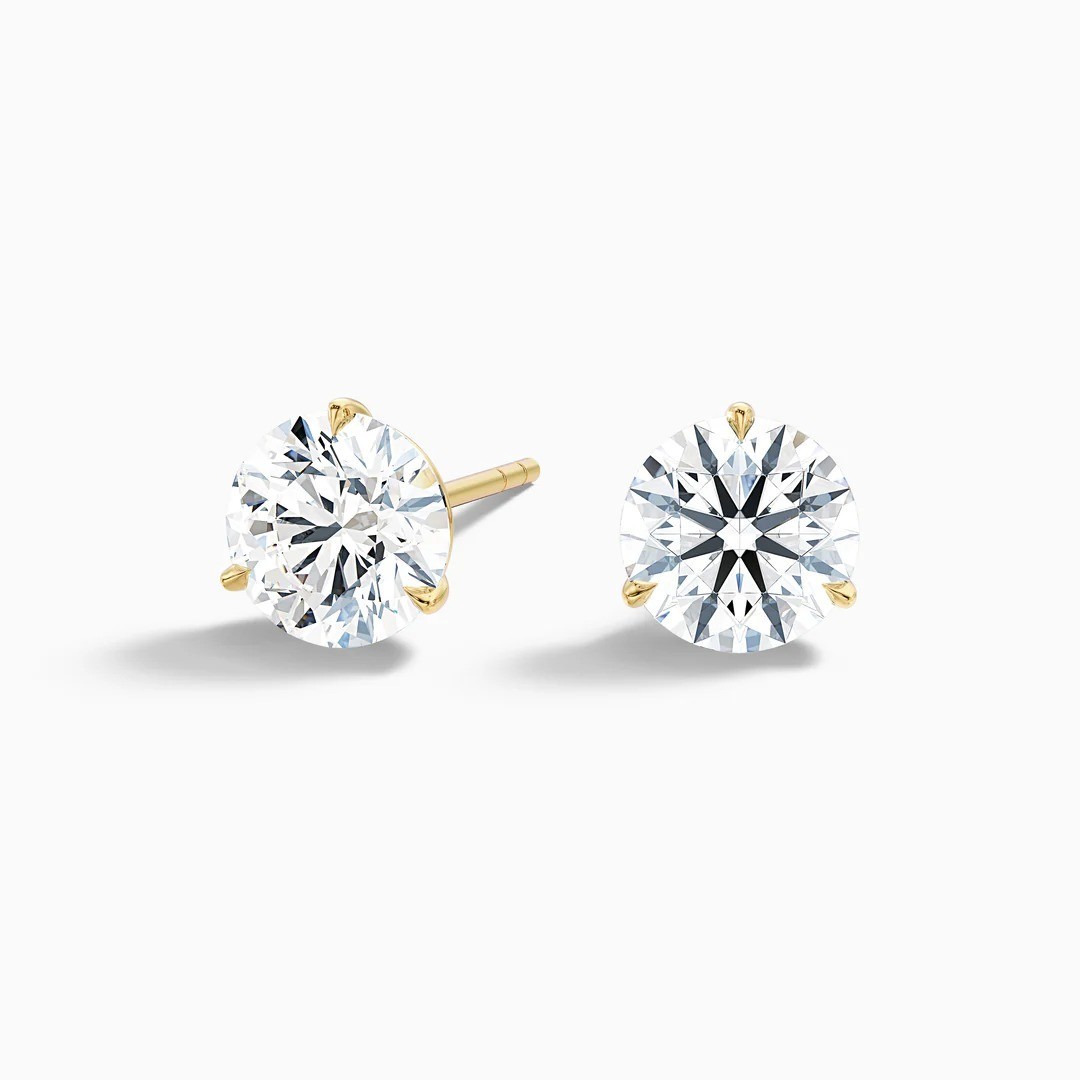 2 Ct Round Cut Lab Grown Diamond Solitaire Stud Earrings 14k Yellow Gold