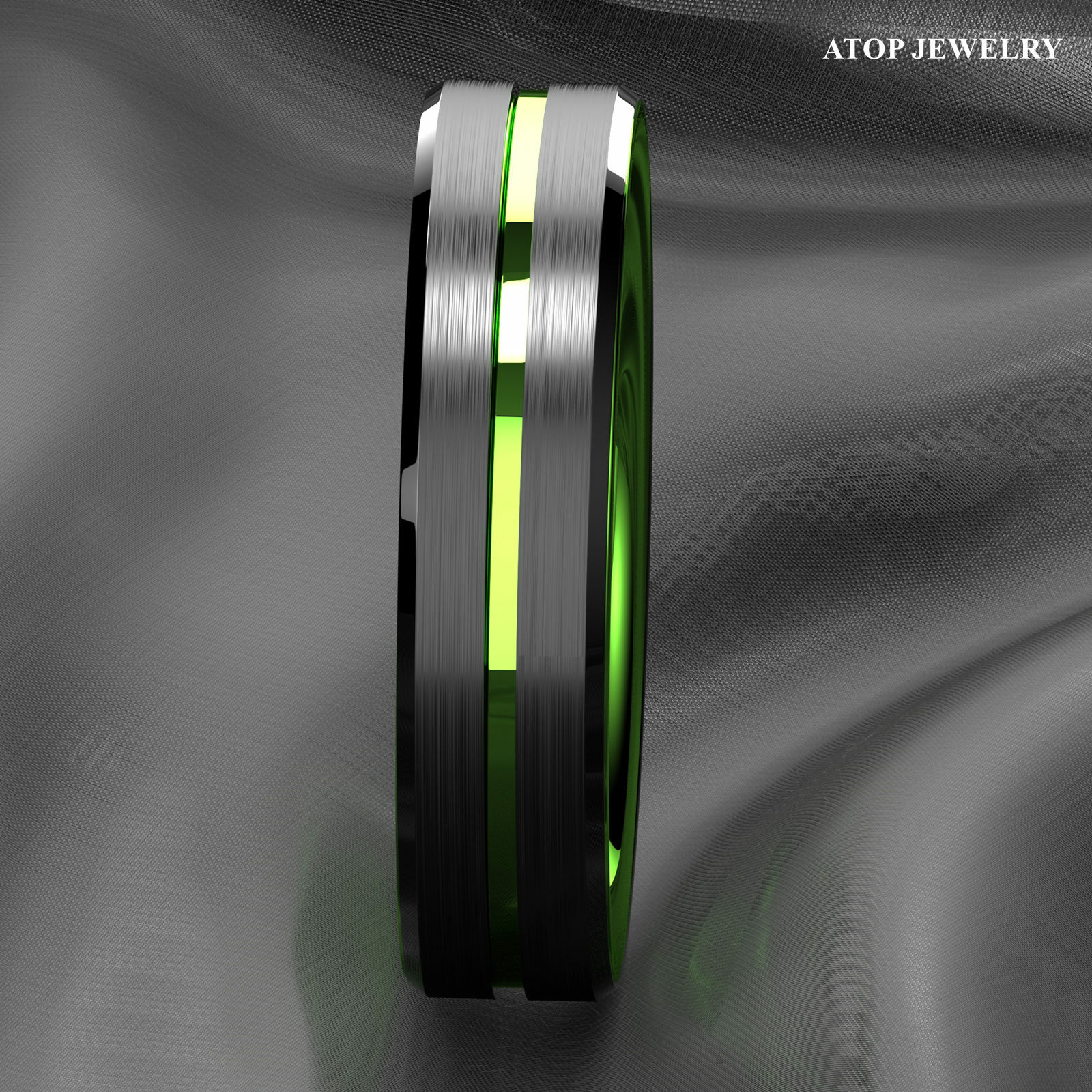 8/6mm Black Tungsten Carbide Green Line Wedding Band Ring ATOP Men’s Jewelry