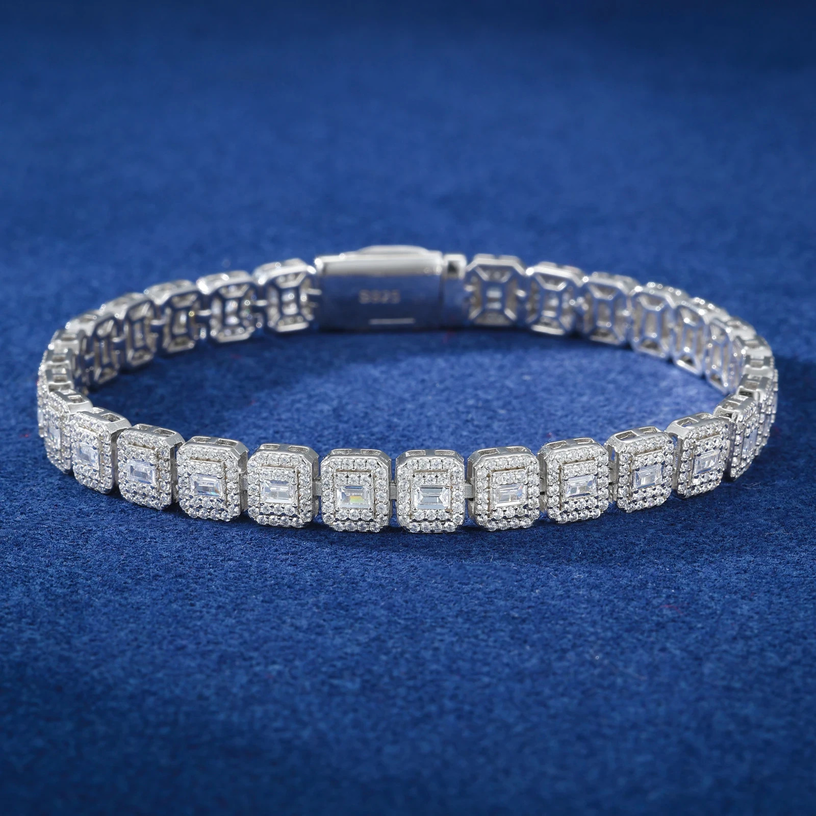 Moissanite Tennis Bracelet 925 Sterling Silver Iced Out Halo Link Chain 8 Inches
