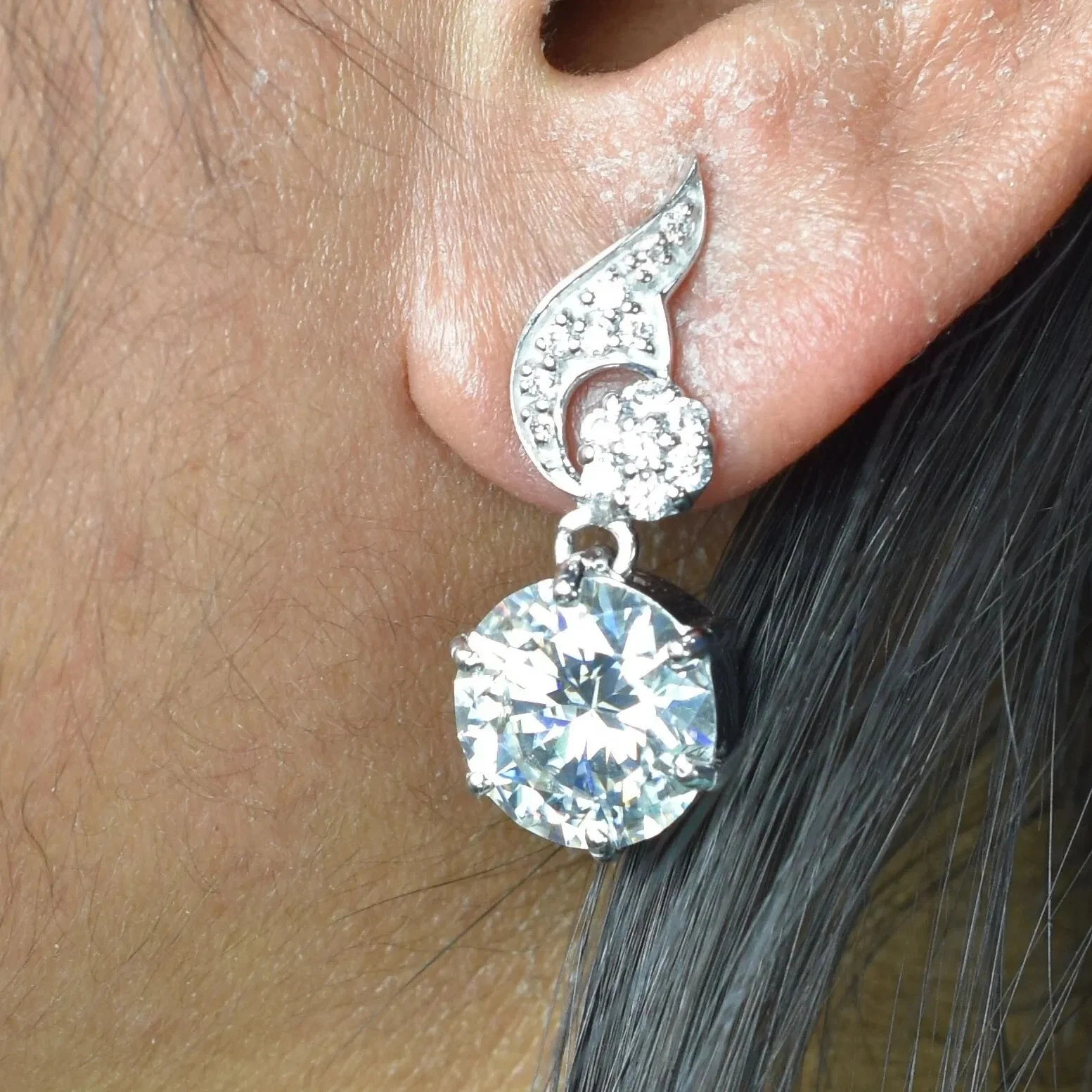 12 Ct Certified Treated White Diamond Solitaire Earrings 14k White Gold Plated