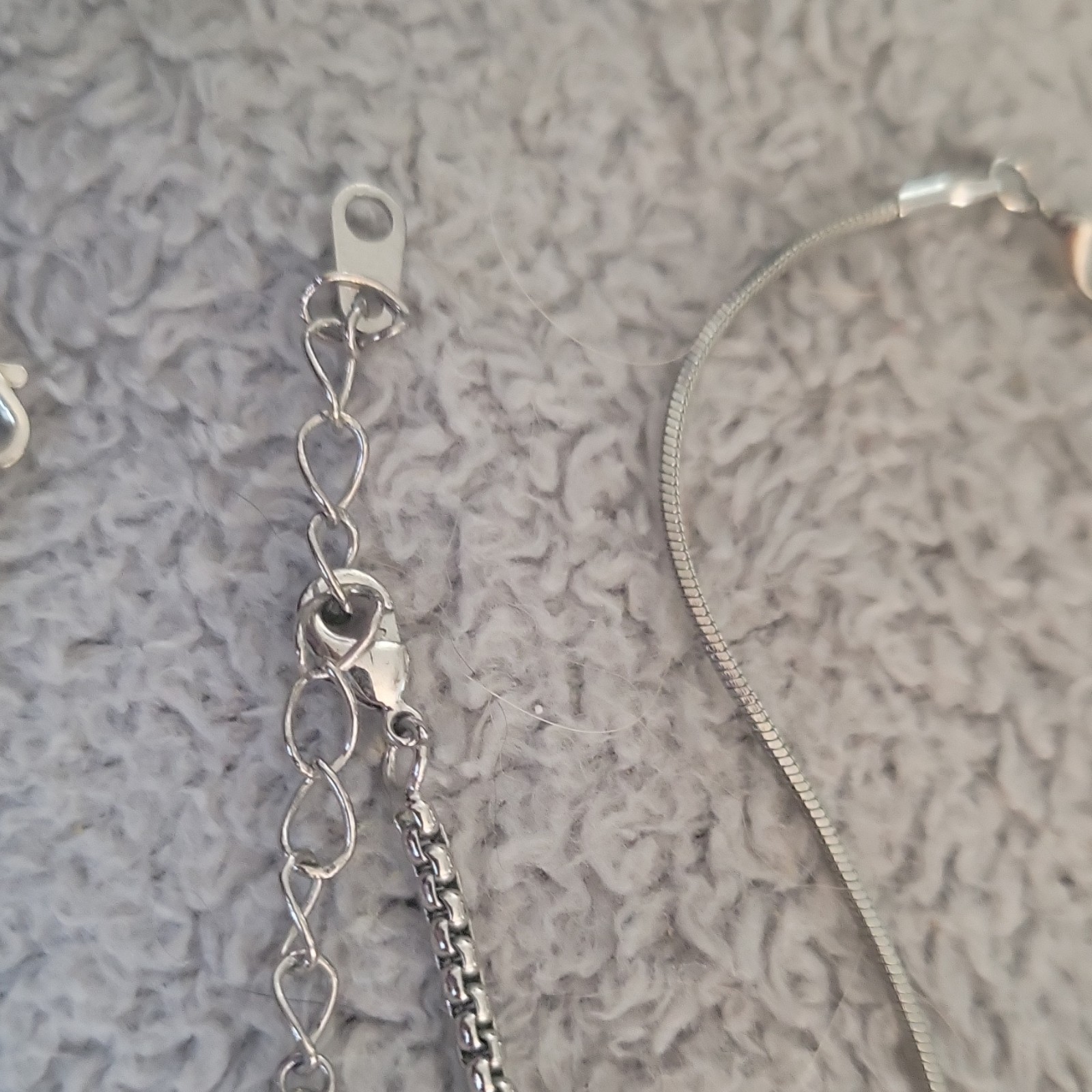 Silver Tone, Silver Metal Ball/box Chain Necklaces Lot of 3, No Stone.