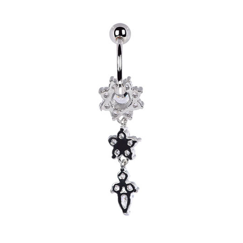 CZ Flower Belly Button Ring Surgical Steel Dangle Navel Bar Barbell Piercing 14g