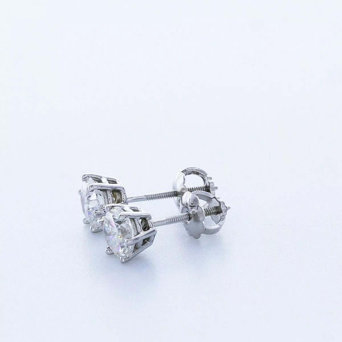 Solid 14K White Gold Stud Earrings Classic 1.25 CT Round Natural Diamond G SI1