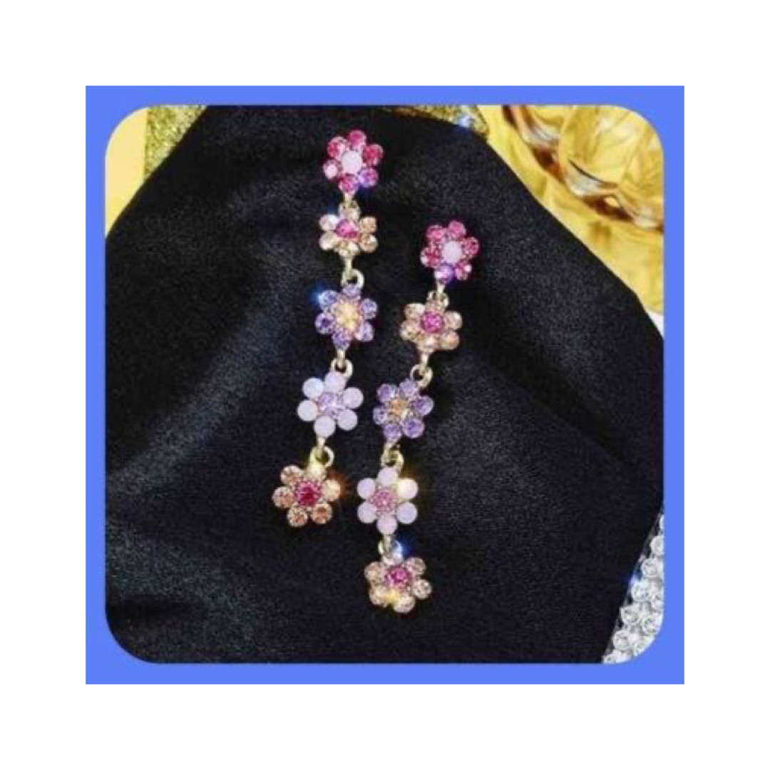 Unique Pretty Cascading Multi Colorful Beauty Rhinestone Flower Earrings