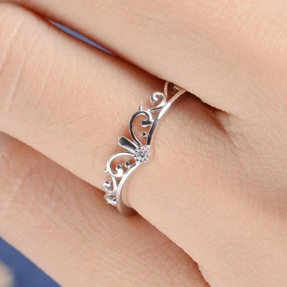1.20 Ct Round Cut Simulated Diamond Pretty Crown Band Ring 14K White Gold Plated