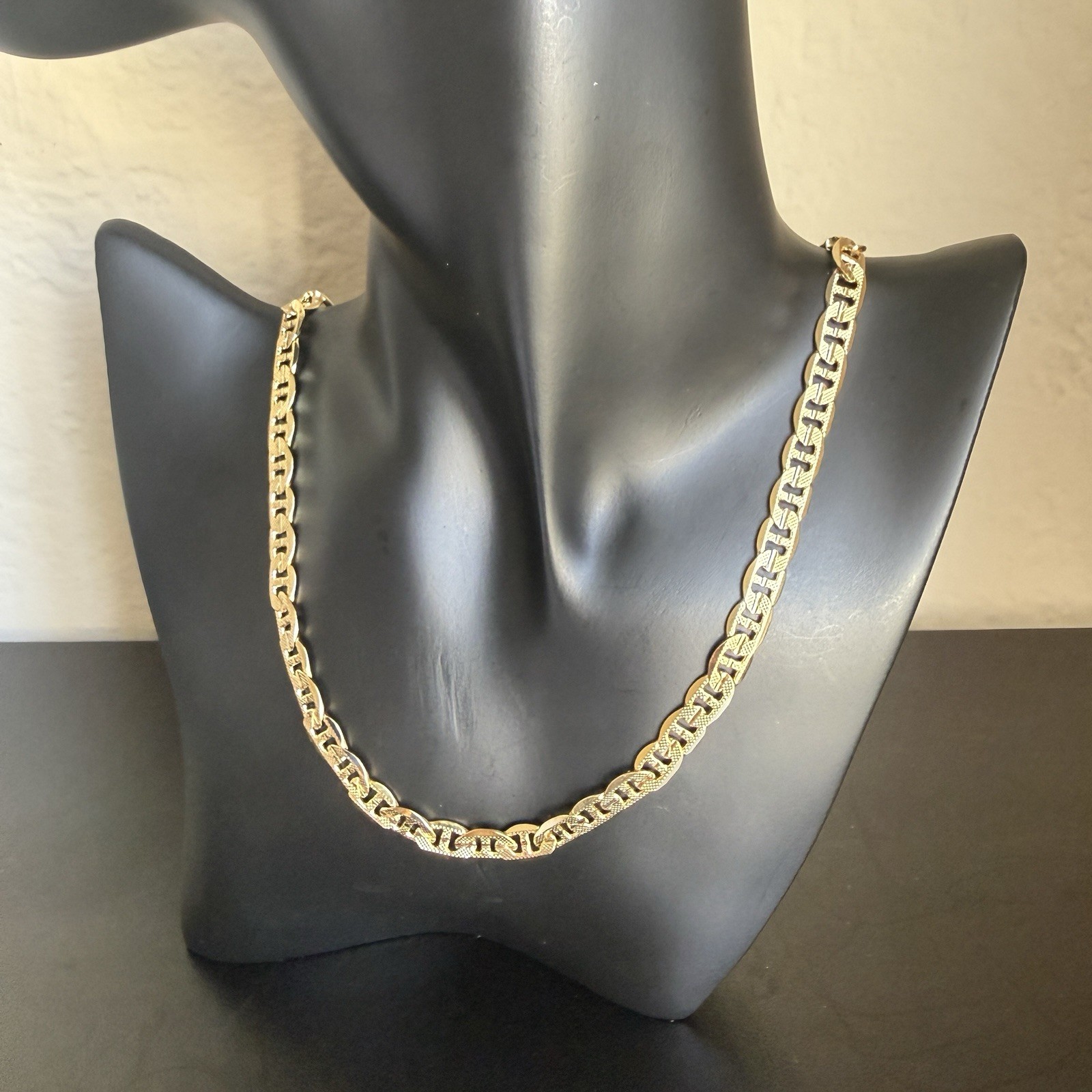 14K Gold Plated Flat Mariner Link Chain Necklace