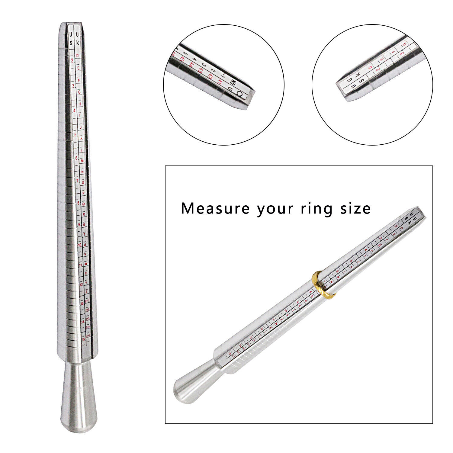 Metal Ring Sizer Guage Mandrel Finger Sizing Measure Stick Standard Jewelry Tool
