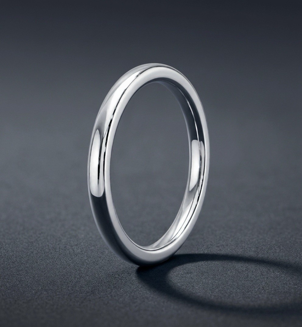 Platinum Plated Band Ring 3 mm | Simple Silver Dome Wedding Ring Minimal Jewelry