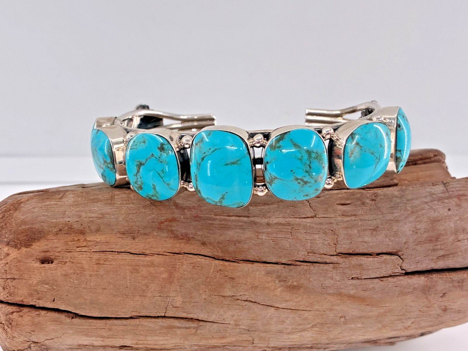 Chaco Canyon Kingman Turquoise 7 Stone Cuff Sterling Silver Bracelet Size 6.25in