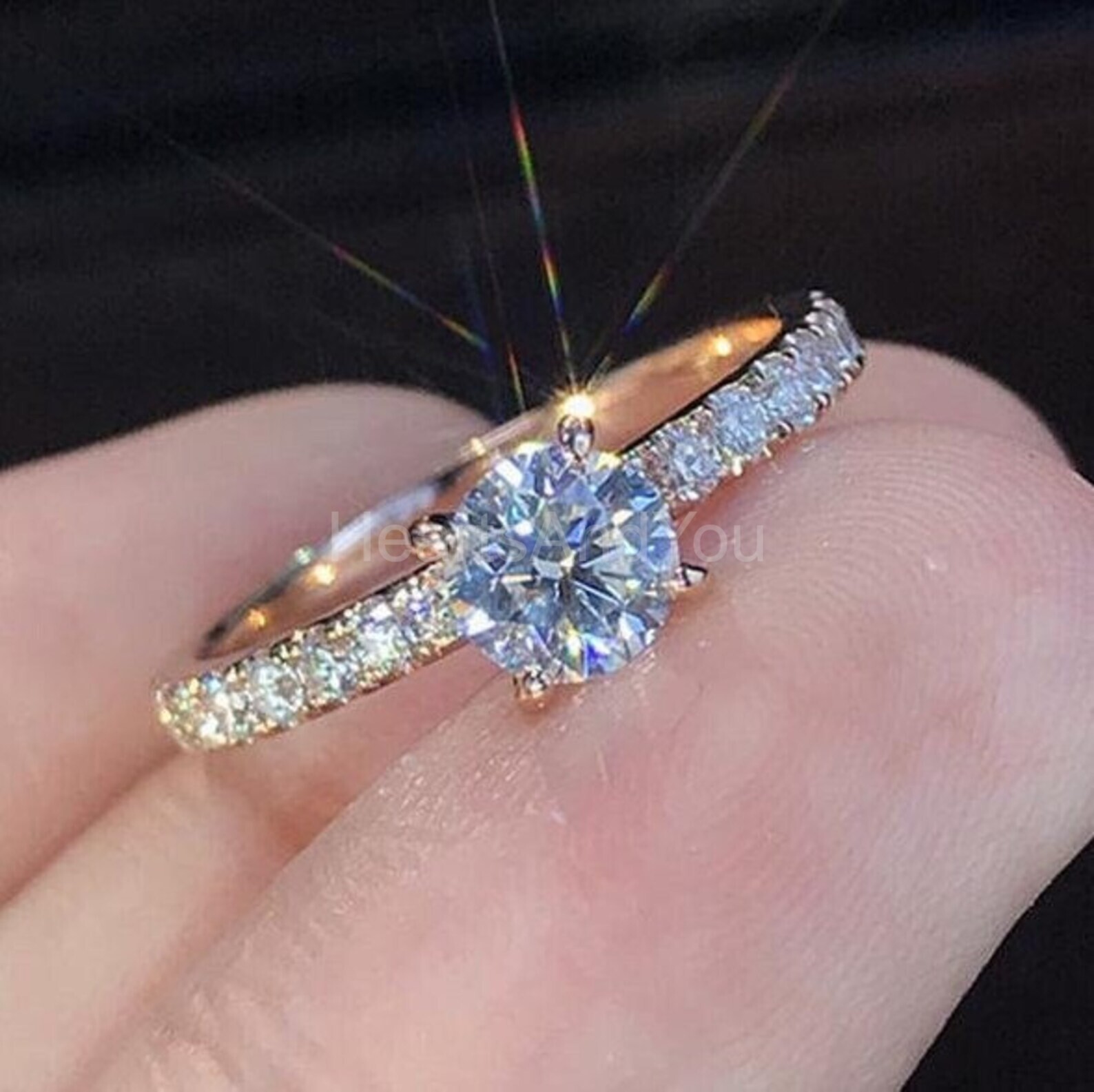 1.7ct Round Cut Moissanite Solitaire with Accents Ring 14k Yellow Gold Plated