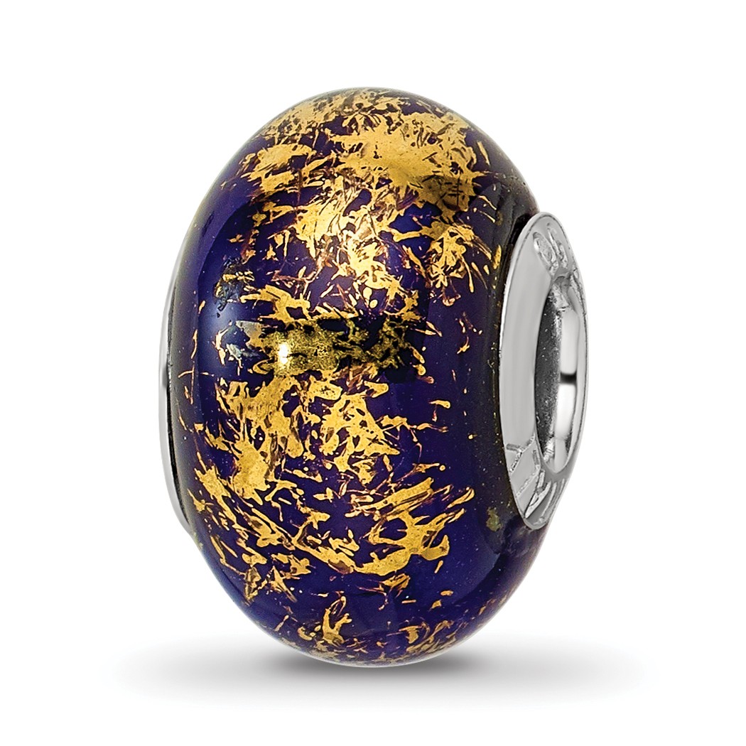 Silver Reflections Dark Blue w/Gold Foil Ceramic Bead QRS2335