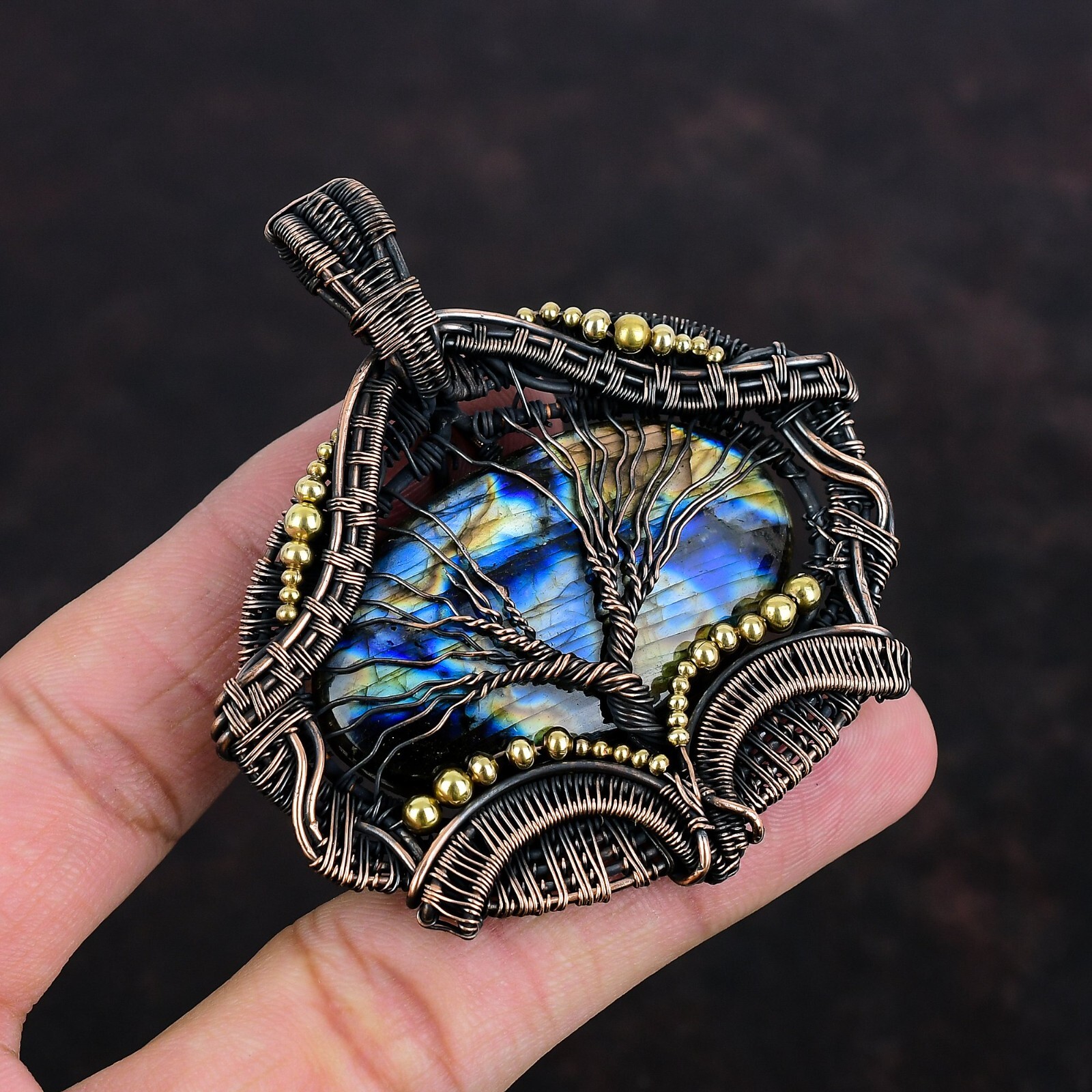 Labradorite Jewelry Copper Bestie Gift Wire Wrapped Tree Of Life Pendant 2.76″