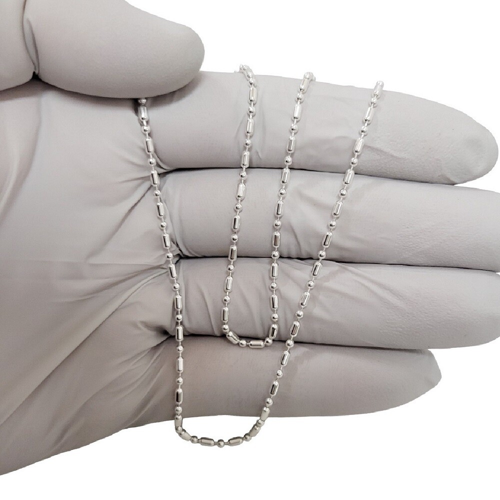 Sterling Silver 1.8mm Polished Bead, Dot-Dash Ball Chain Necklace or Bracelet