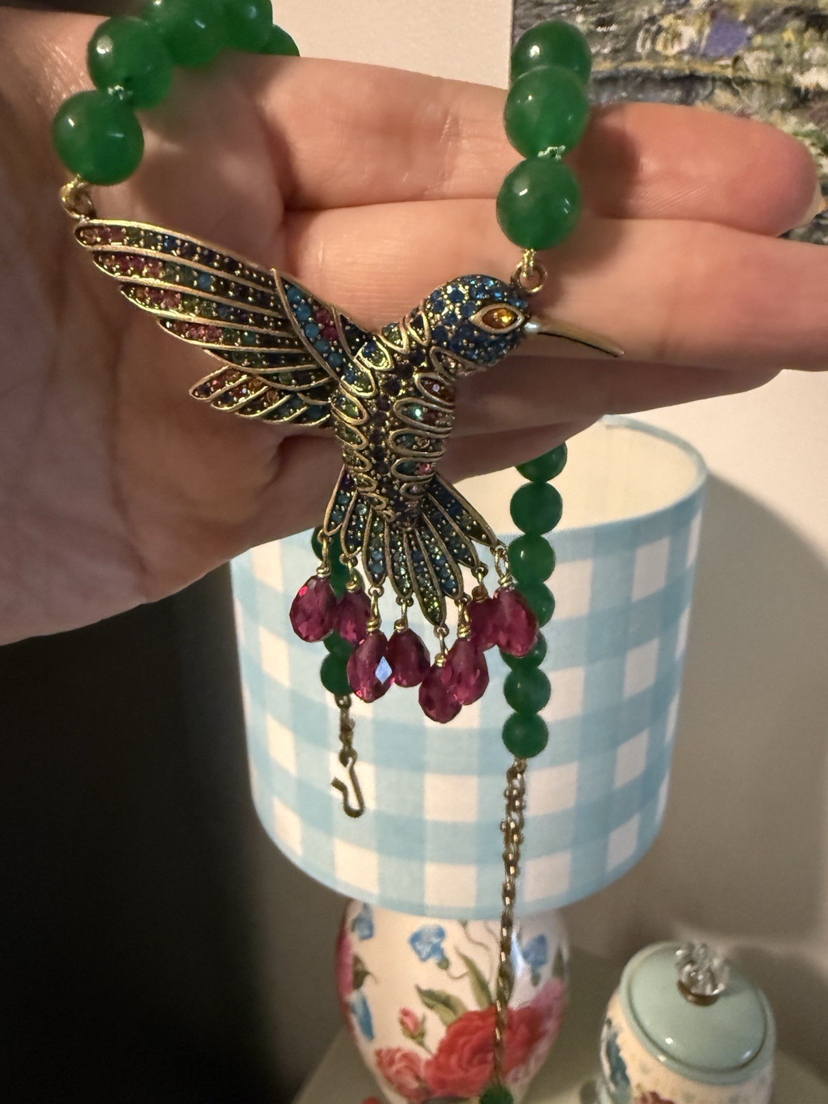 Heidi Daus Sincere Joy Signed Crystal Hummingbird Charm Pendant Beaded Necklace