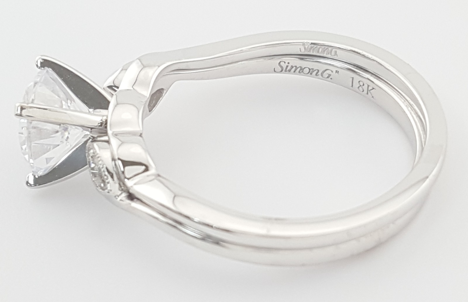 Simon G MR2342 Semi-Mount Duchess 18k White Gold Engagement Ring Set Rtl $2,300
