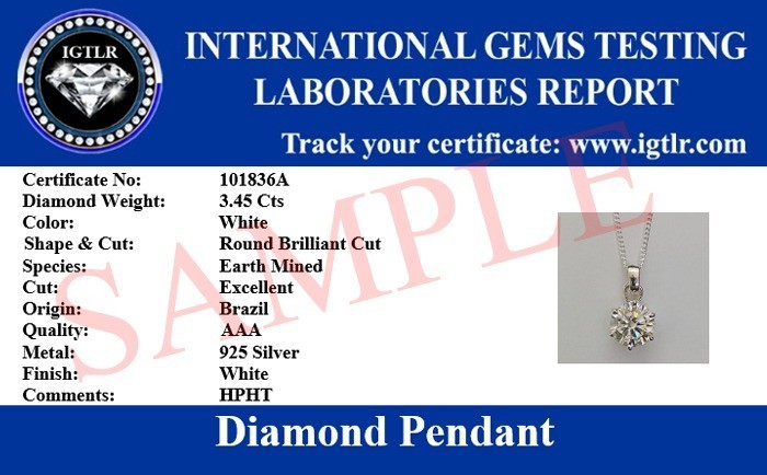 Rare 10.00 Ct Certified White Diamond Solitaire Pendant 925 Silver Great Luster