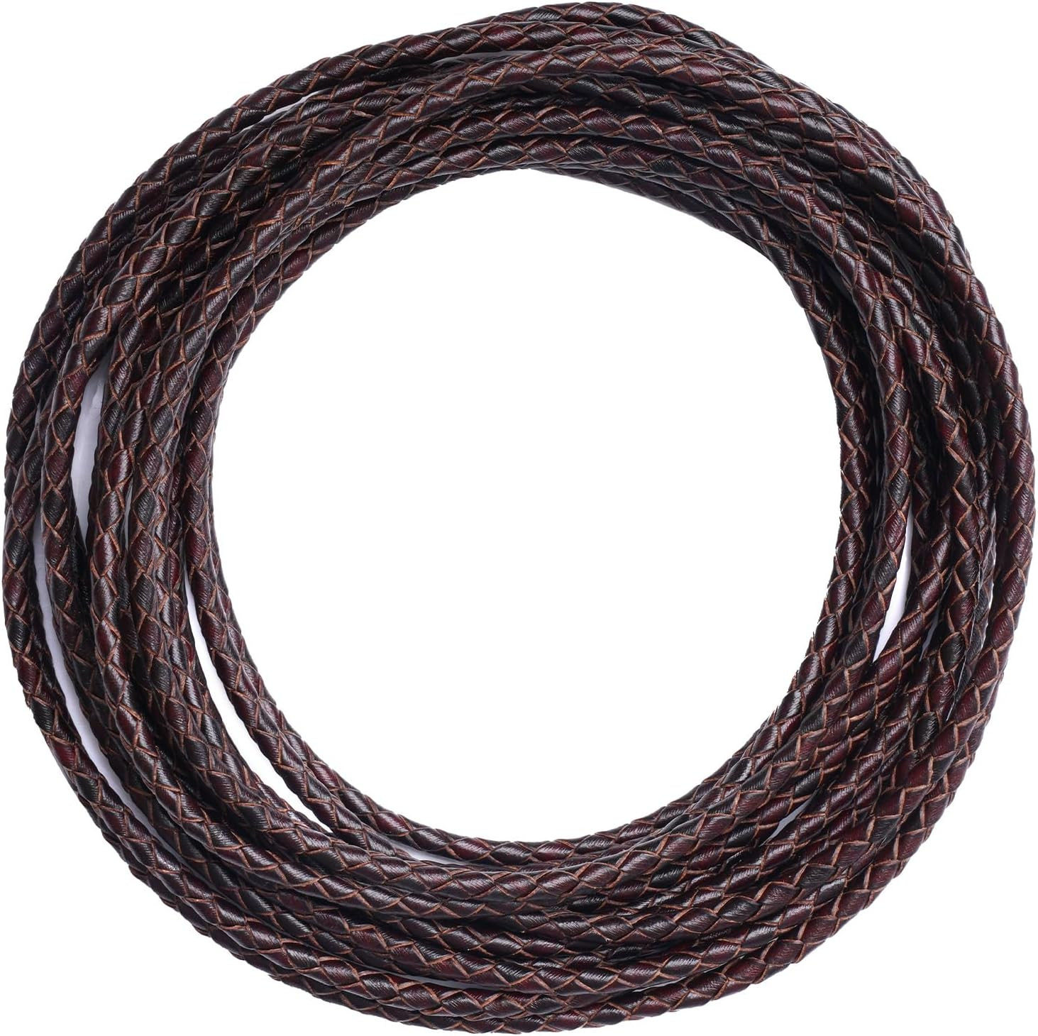 5.5 Yards Genuine Leather Cord 4Mm round Braided Bolo Leather Cord Brown Leather