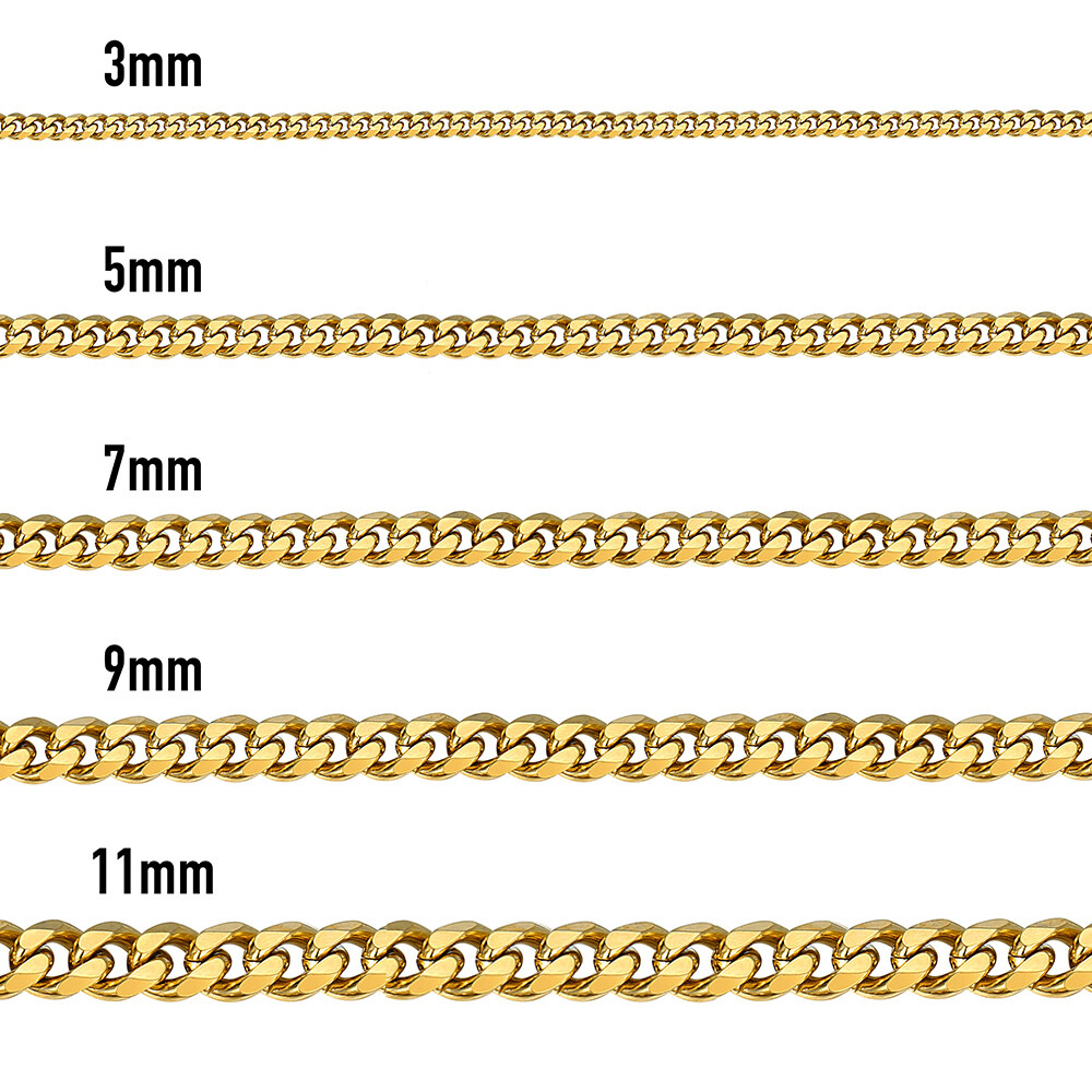 16″-36″ 3/5/7/9/11mm Gold Plated Stainless Steel Curb Cuban Mens Necklace Chain