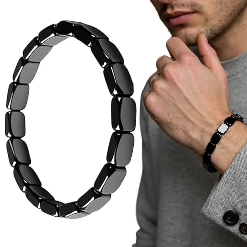 Natural Hematite Bead Bracelet for Men Adjustable Healing Stone Fashion Jewelry
