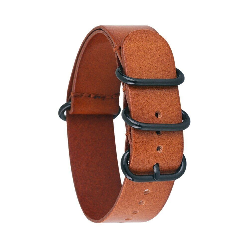 14 16 18 20 22mm 24mm Genuine Leather Black Ring Buckle Vintage Watch Band Strap