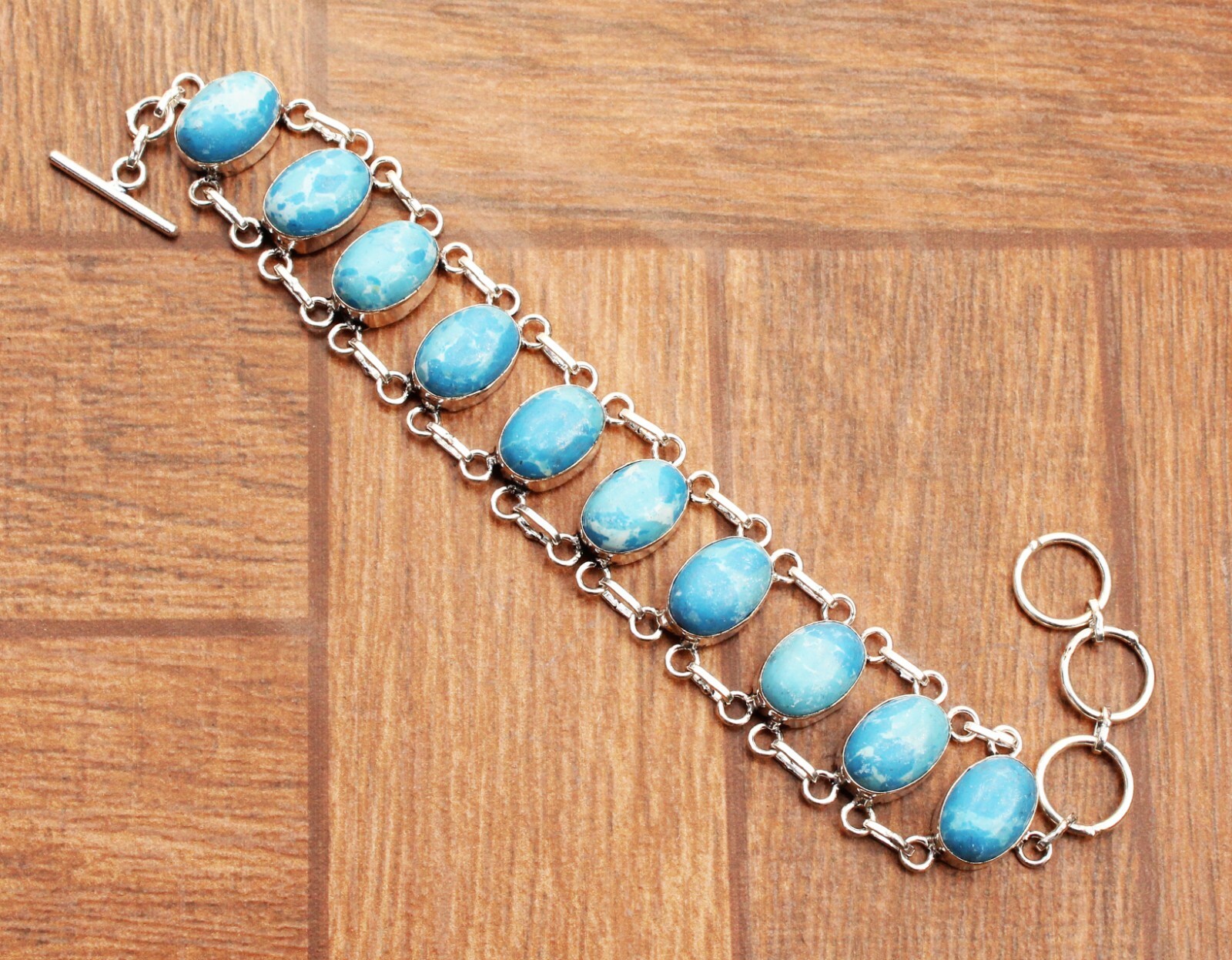 Caribbean Larimar Gemstone Handmade 925 Sterling Silver Jewelry Bracelet Sz 7-8″