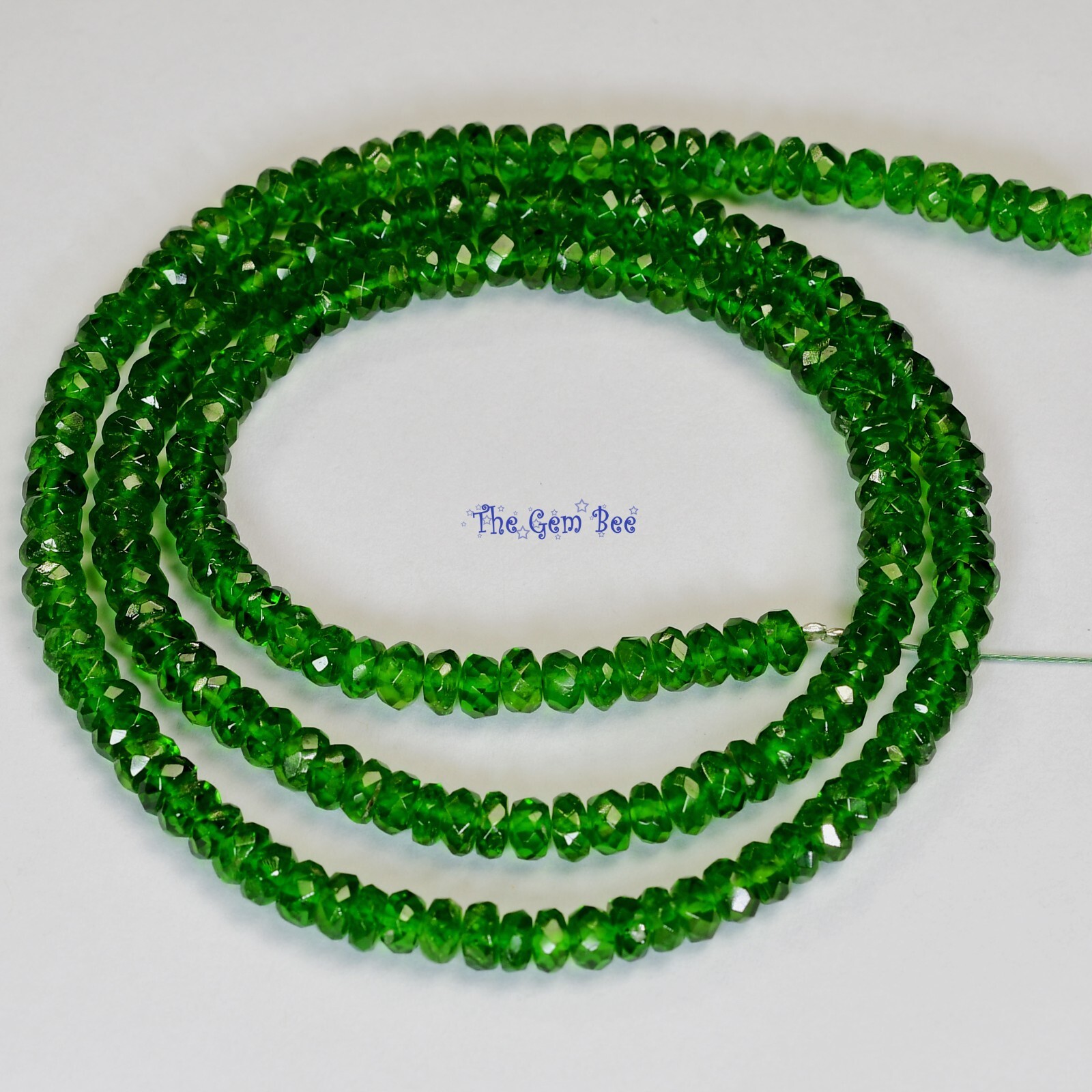 3.2mm-4.2mm Siberian Chrome Diopside Faceted Green Rondelle Bead 16″ Strand