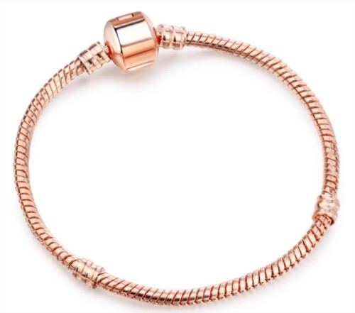 European Charm Bracelet Adjustable Snake Chain Rose Gold Heart Free Gift Bag