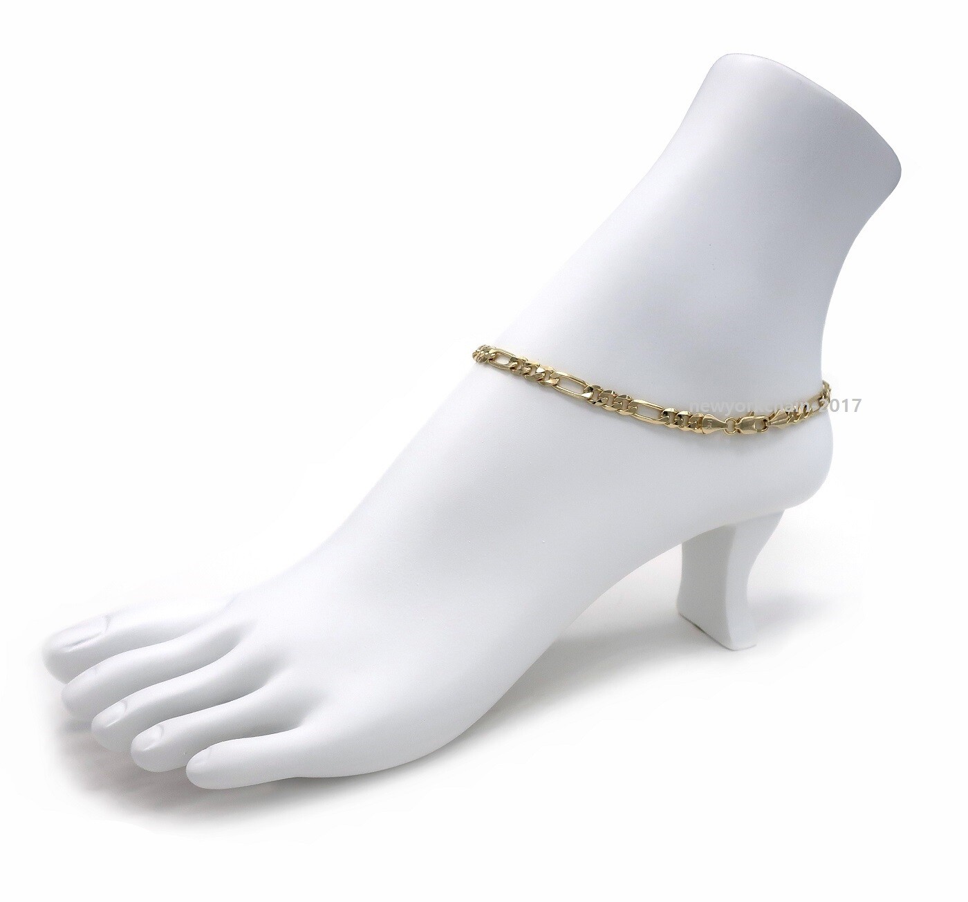 5mm ITALIAN FIGARO LINK CHAIN 10″ ANKLET ANKLE BRACELET 14K GOLD PLATED
