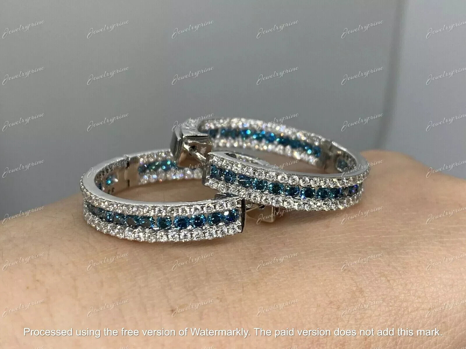 2Ct Round Lab-Created Blue Diamond Hoop Earring For Womens 14K White Gold Finish