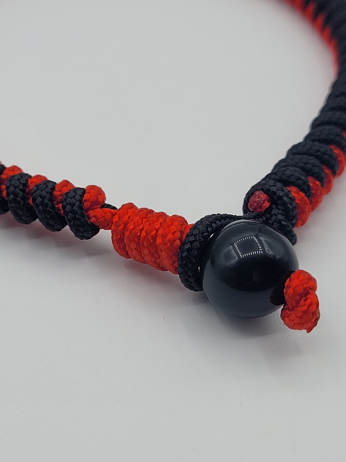 Red & Black Weave Amulet Protection Knitted String Bracelet Black Obsidian 10mm