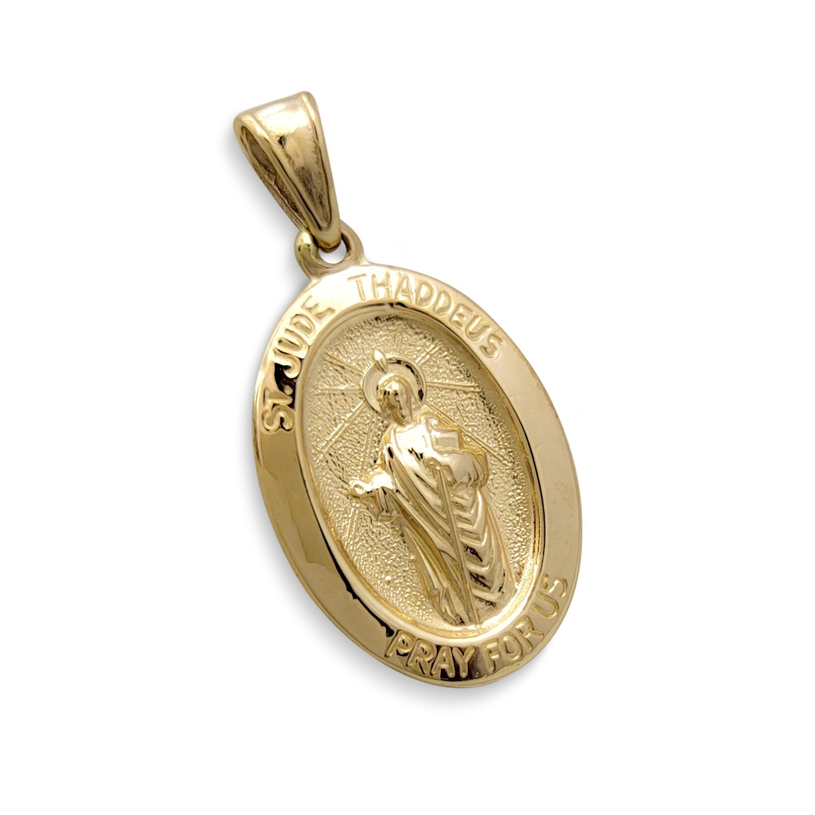 18K Yellow Gold St. Jude Thaddeus Pendant, 3/4″ or 7/8″, Oval Patron Saint Medal
