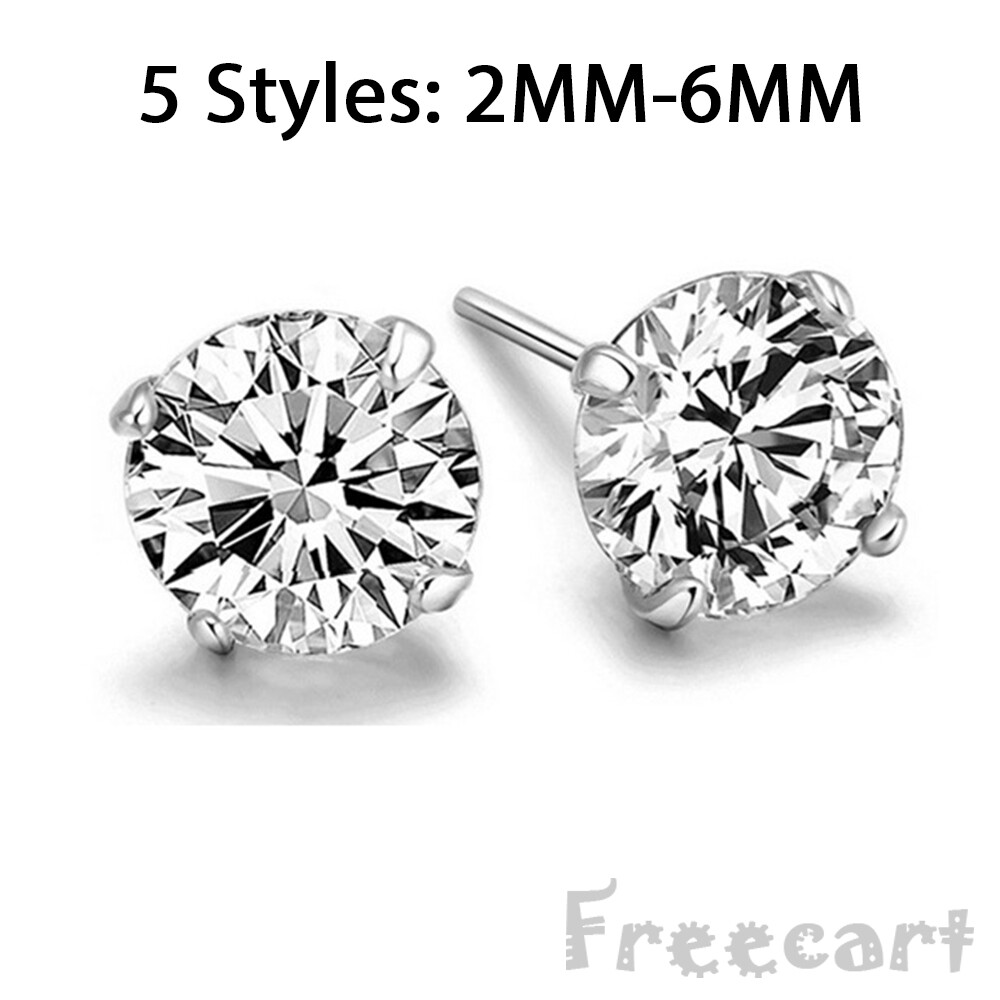 Elegant 925 Sterling Silver Round Earrings Cubic Zirconia Womens Mens Jewelry