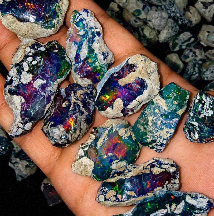 black dry opal rough, Cut grade dry opal large size gemstone, fire raw opal