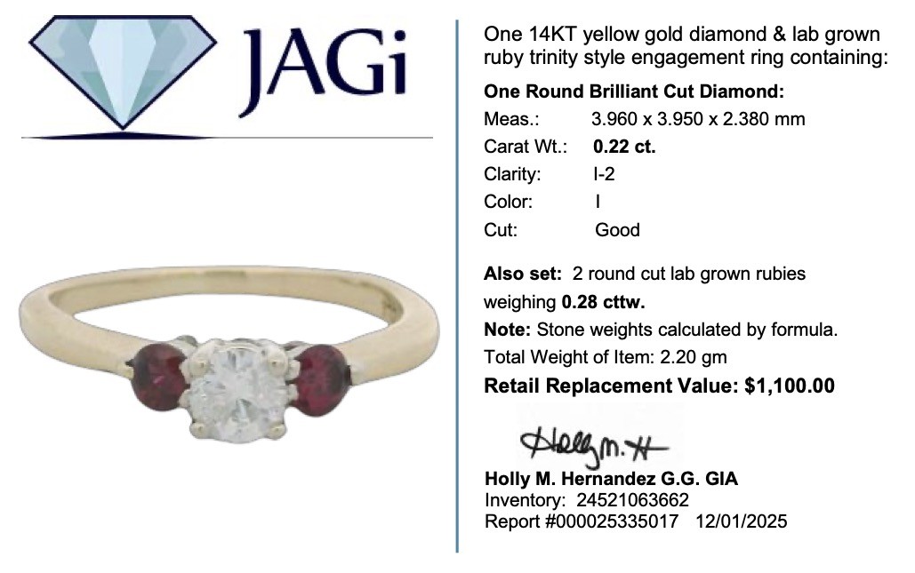 .50ctw Diamond and Lab-Created Ruby Engagement Ring 14k Yellow Gold Size 5.25