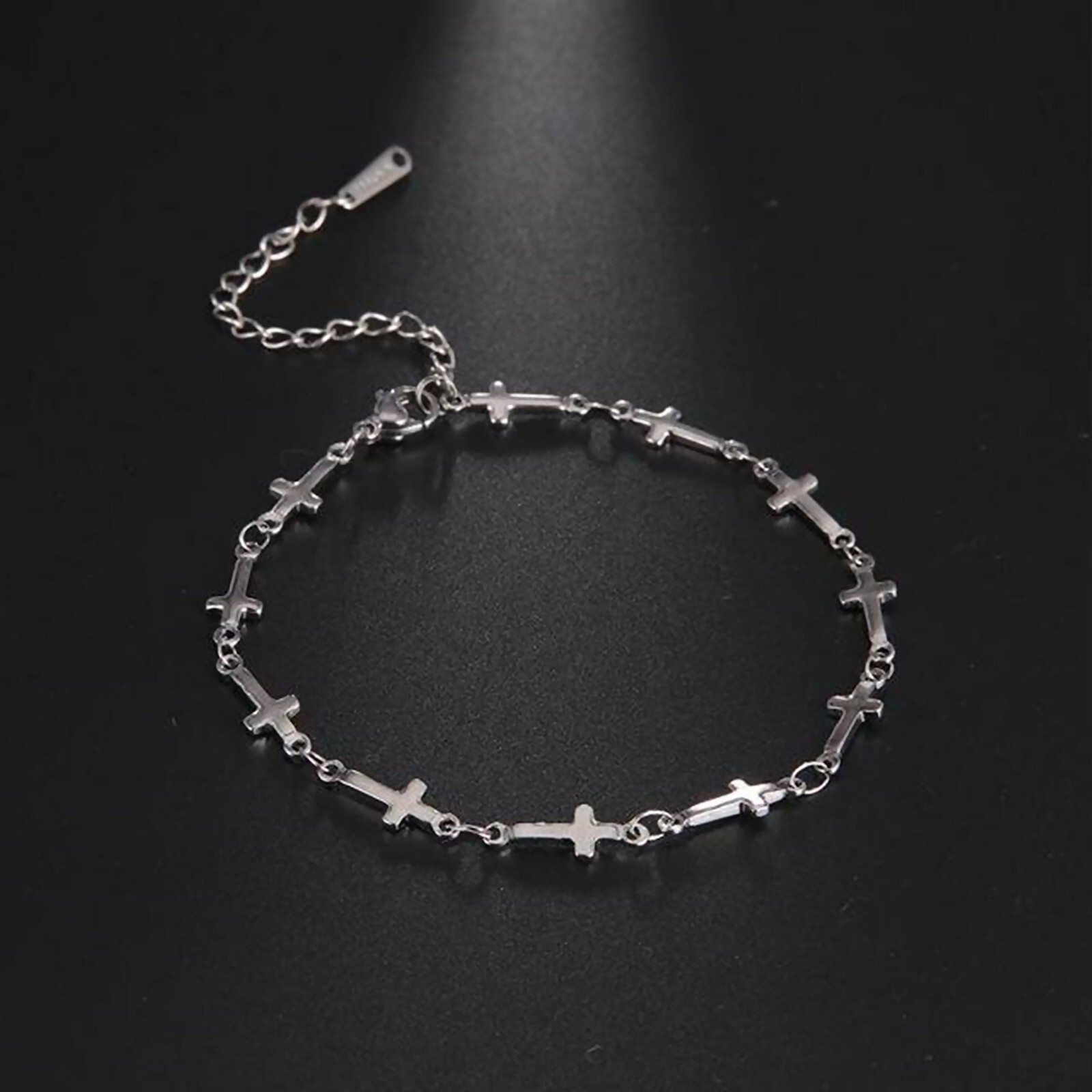 Christian Cross Charm Ankle Bracelet Silver 316L Stainless Steel Anklet 7-9 in
