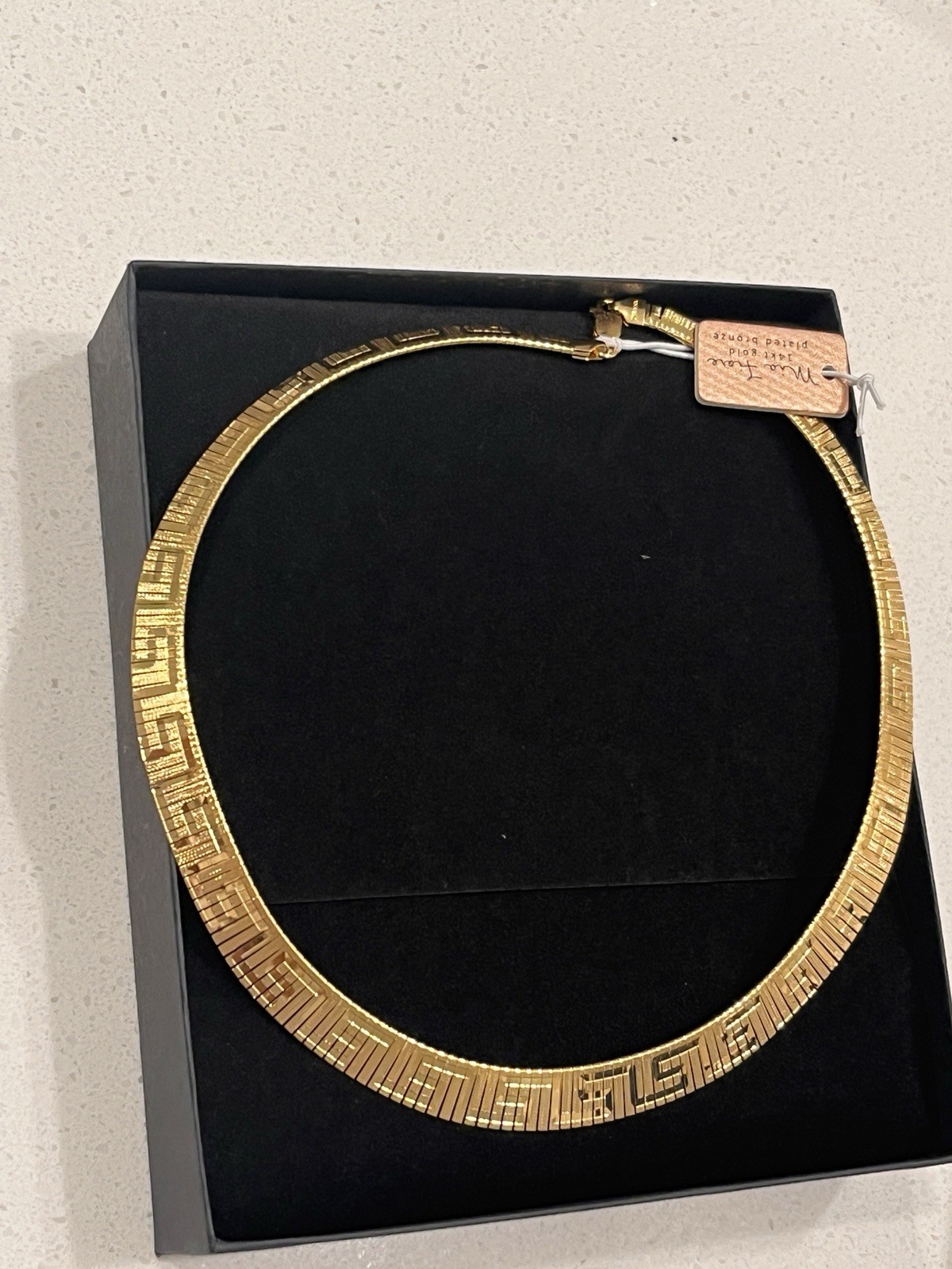 Mae Xue Gold Tone Greek Key Herringbone Collar Chain Necklace, Lobster