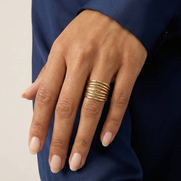 Yellow Gold Plated Multi-Band Wrap Ring Adjustable Size 7 No Stone Gold