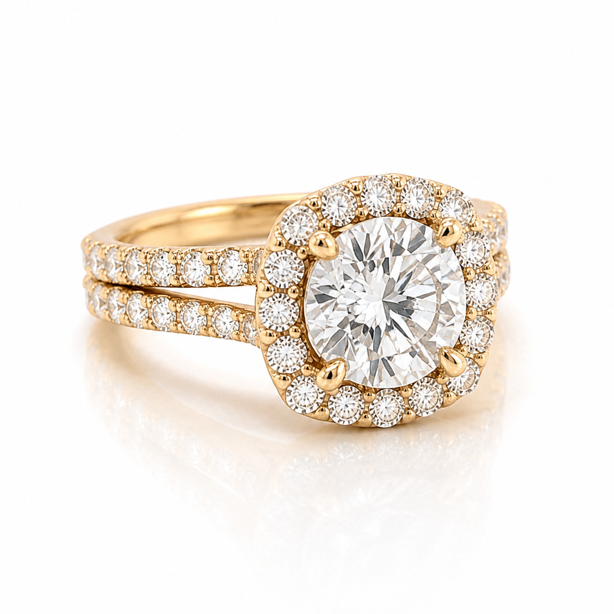 Natural Mined Diamond Halo Semi Mount Ring 14K Yellow Gold | 1.19ct G SI | 8mm R
