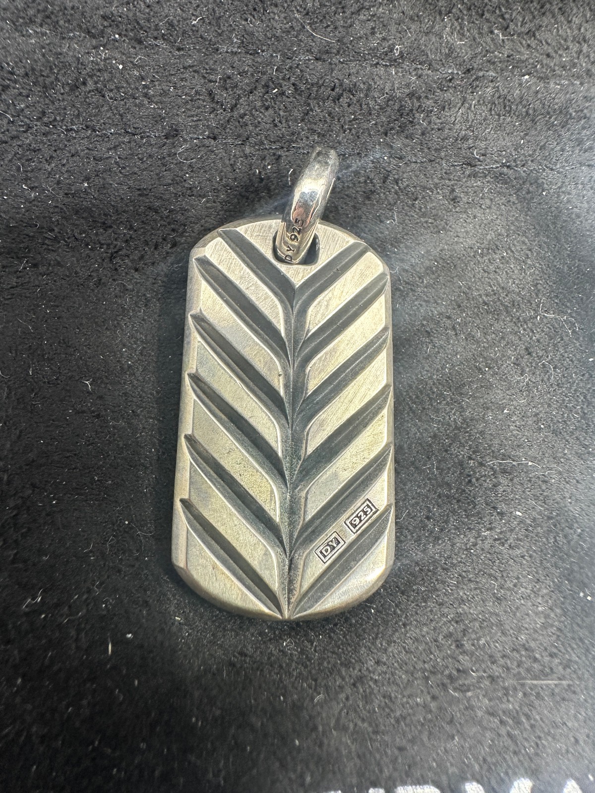 Silver David Yurman Chevron Dog Tag Pendant 27mm