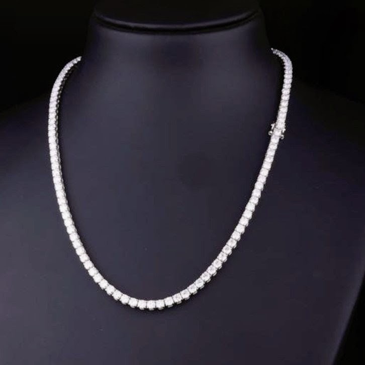 Silver Tone Clear Simulated Cubic Zirconia Tennis 22″ Chain Necklace Box Clasp