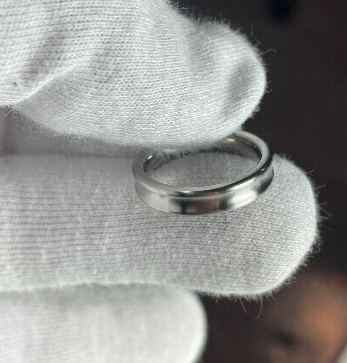 Everyday Wear Ring, Solid Titanium Band, Concave Cut, 4mm Width