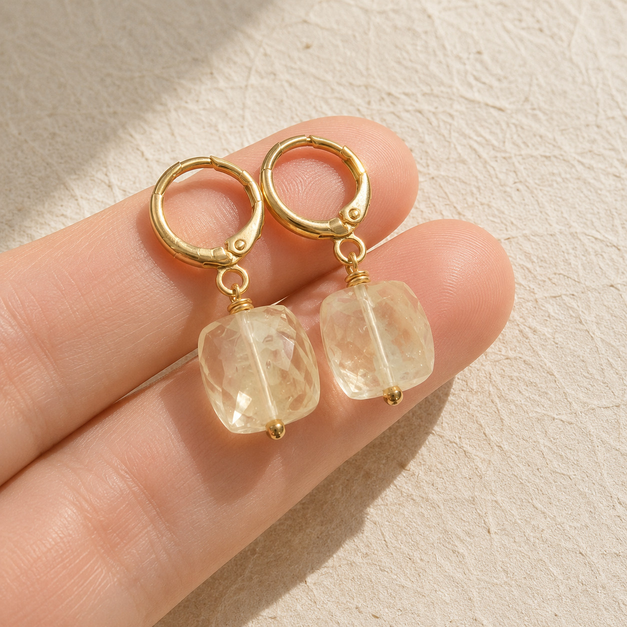 Natural Citrine Cube Drop Earrings | 18K Gold Plated | Sunshine & Wealth | Boho