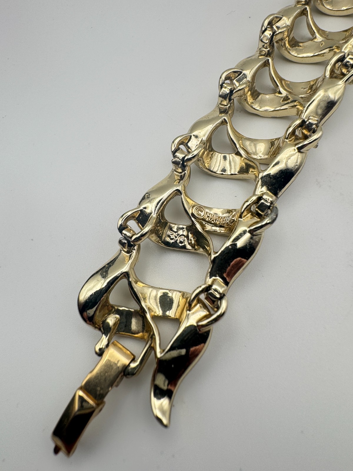 Vintage Marcel Boucher Bracelet Marboux Gold Tone Rhinestone Ribbon Numbered