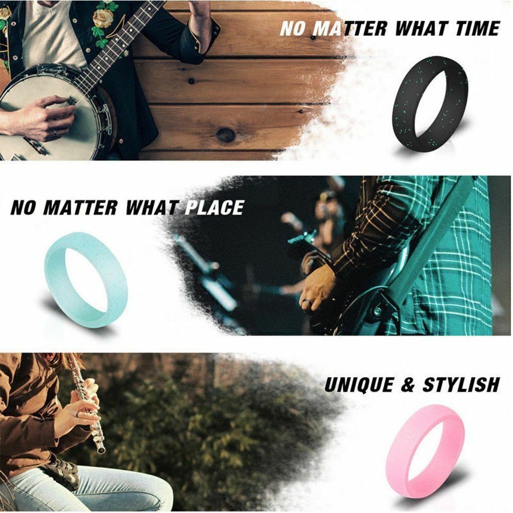 7pcs Flexible Silicone Wedding Ring Womens Engagement Sport Rubber Band Size 5-9