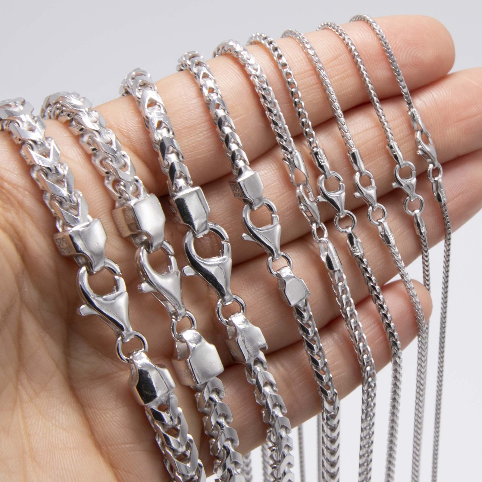 Rhodium Franco Chain Solid Sterling Silver 925 Italy All Sizes