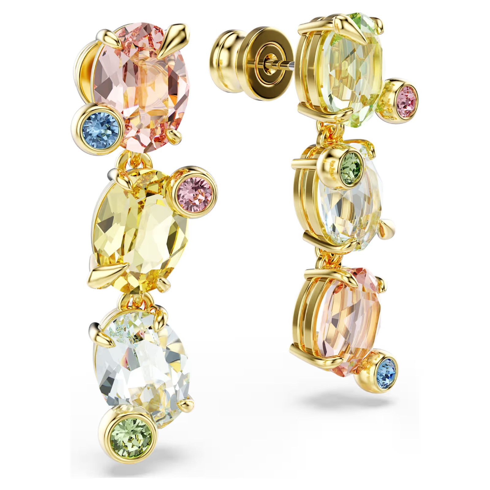 Gema Multicolored Gold Plate Drop Earrings Asymmetrical Design Mixed Cuts New