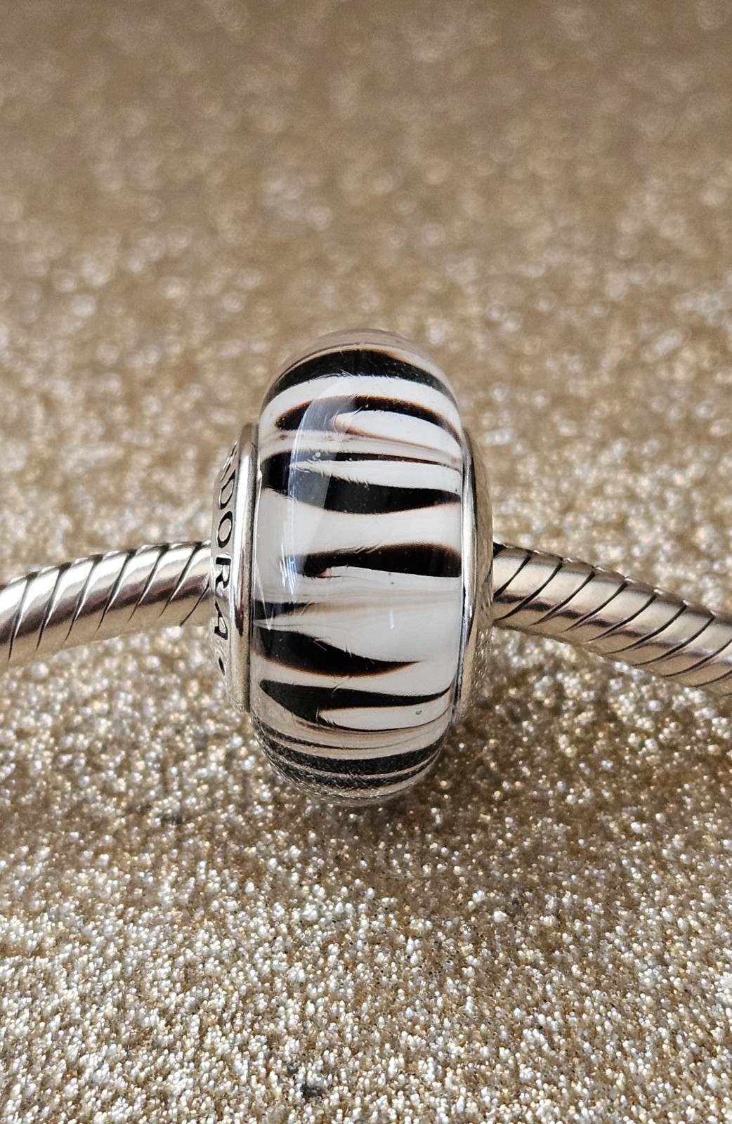 Authentic Pandora Silver Animal Print Zebra Murano Charm
